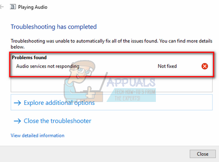 windows 10 audio services not responding