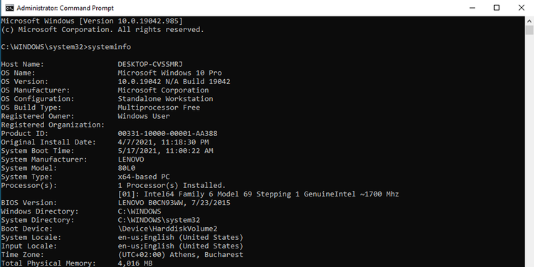 Cách kiểm tra thông số phần cứng máy tính bằng cách sử dụng Command Prompt